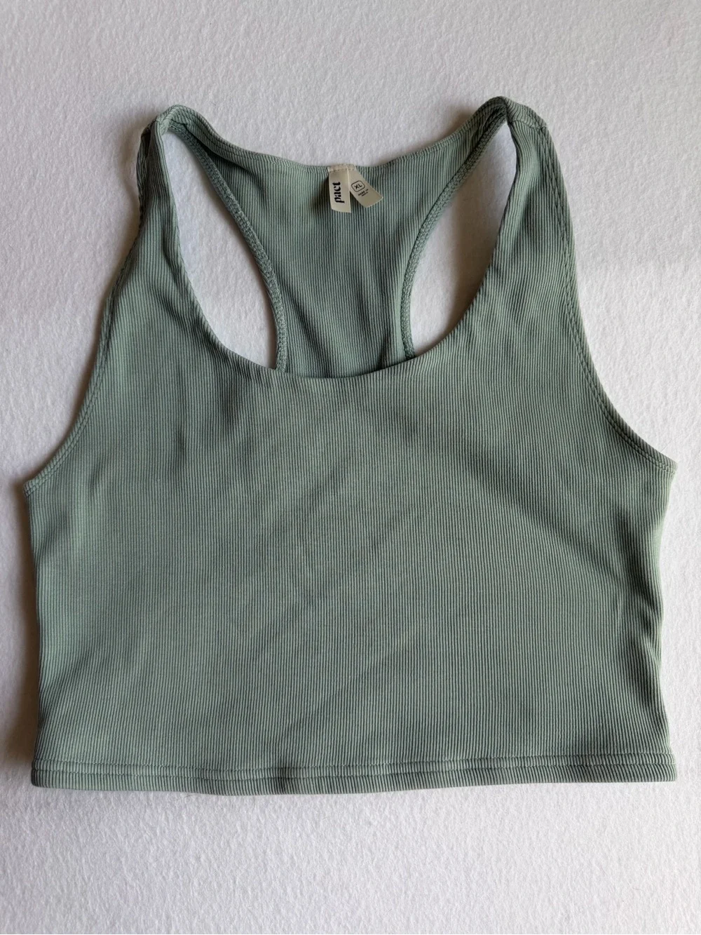 Pact Organic Cotton Ribbed Racerback Sports Bra, Cropped Top, Sage Green, XL - Picture 2 of 7
